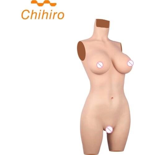 G Cup Silicone/Cotton High Collor Bodysuits Realistic Breast Forms Fake Vagina for Male Transgender Crossdresser Without Arms 4G