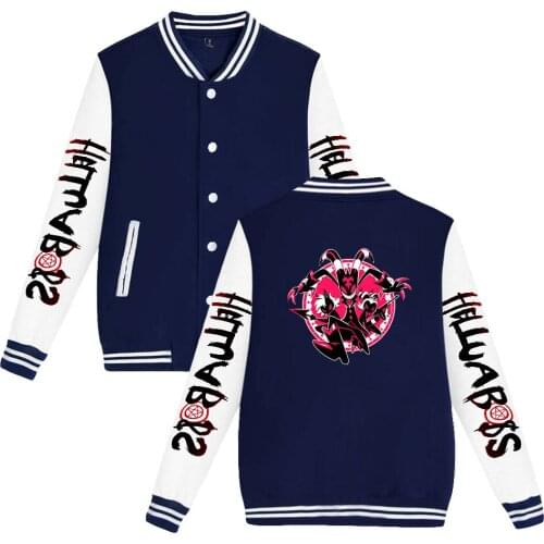 Helluva Boss Print Autumn Winter Holiday Preppy Men/women Youthful Vitality Baseball Uniform Kawaii Hip Hop Y2K Anime Clothing