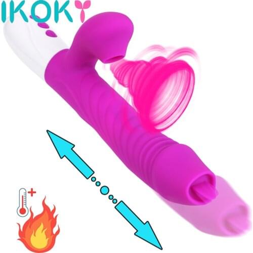 IKOKY Telescopic Rotating Dildo Vibrator Heating G-spot Vagina Dildos Sucking Clitoral Stimulator Tongue Vibrator Sex Shop
