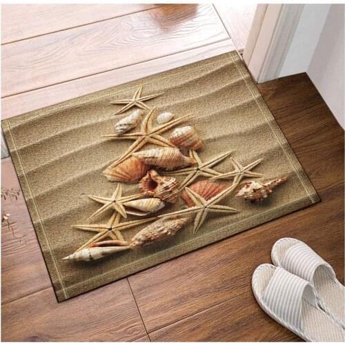Seaside Serenity Decor Starfish Shells on Beach Bath Rugs Non-Slip Doormat Floor Entryways Outdoor Indoor Front Door Mat Kids Ba