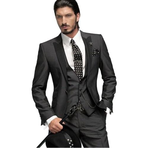 Handsome Men Prom Party Business Suits Groom Tuxedos Blazers Coat Trousers Waistcoat Sets (Jacket+Pants+Vest+Tie) W:1100