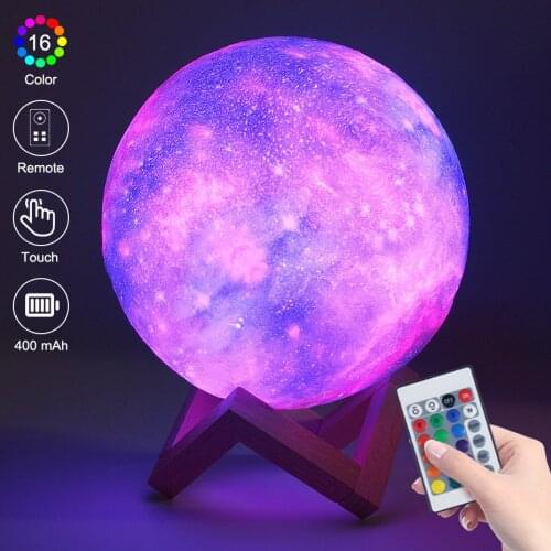 Galaxy Moon Lamp 3D LED Night Light Starry Sky Touch Switch USB Charging 16 Colors RGB Dimmable for Home Decor Birthday Gifts