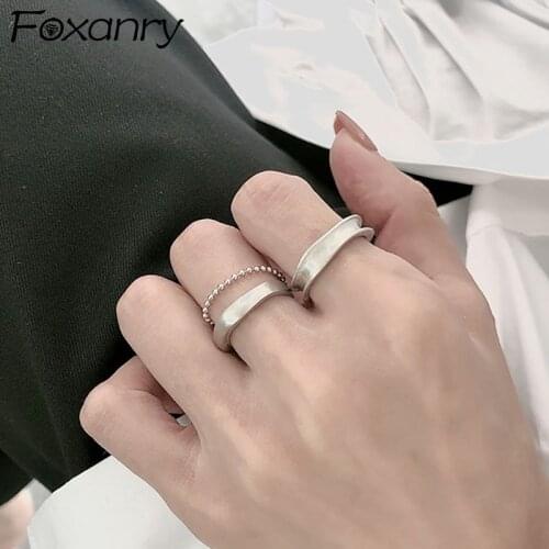 Foxanry Minimalist 925 Sterling Silver Engagement Rings New Fashion Brushed Geometric Elegant Party Jewelry Gifts for Women