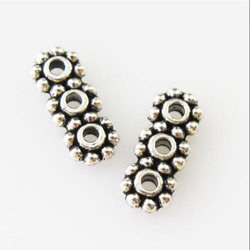 Fashion 40Pcs Tibetan Silver Color 3-Strand Spacer Bar Beads Charms 4x10.5mm