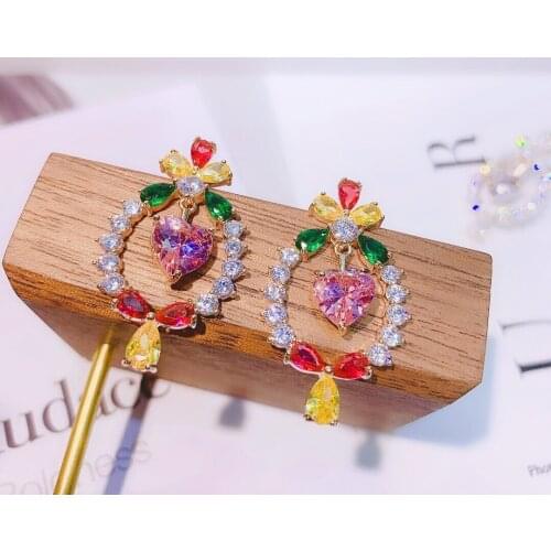 Trendy Cute Heat Colorful Zircon Drop Earrings for Girls Elegant Pendant Earring Dangle 925 Silver Shiny Lovely Jewelry