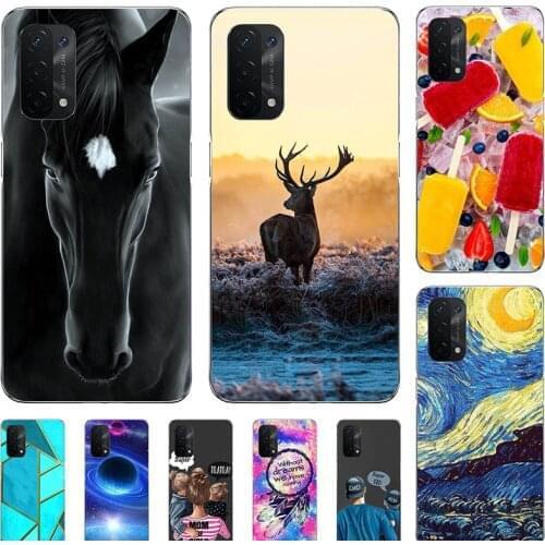 Fashion Bumper Cute Case For OPPO A95 5G PELM00 A54 4G CPH2239 CPH2195 OPPO A55 5G Case Soft Silicone Cat Horse Flower Cover