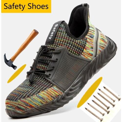 Anti-Puncture Mens Work Safety Shoes Anti-smashing Protective Steel Toe Safety Shoes for Men Breathable Mesh Hiking Shoes
