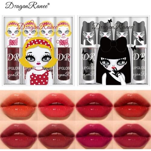 4PC/Set Cute Liquid Lip Gloss Set Dyeing Mirror Moisturizing Lipstick Set Berry Lip Tint Makeup Cosmetic Maquiagem TSLM1