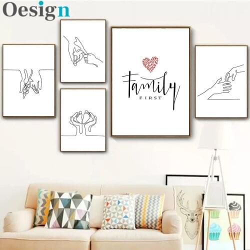 Wall Art Poster Happy Family Canvas Painting Art Hand-Painted Line Love Baby Poster Decorating Wall Art Mural For Childcare Room