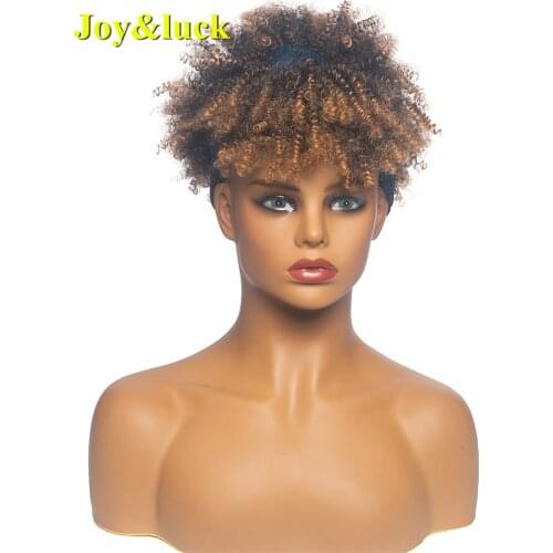 Joy&luck Handband Wigs Hair 2 Wig Turban Wrap Linked Together Synthetic Wigs for African Women Short Culry Hair Wigs
