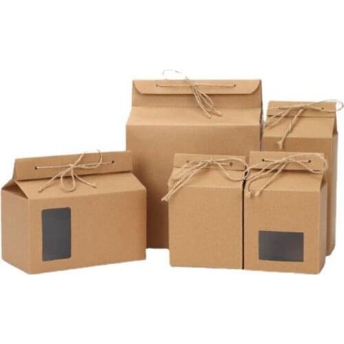 Retro Kraft Paper Box DIY Wedding Gift Favor Boxes Party Candy Box Tea Packaging with Jute Rope 100pcs