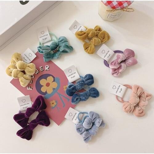 2 Pcs/Set Children Cute Velvet Tie Bow Elastic Hair Bands Baby Girls Lovely Soft Scrunchies Rubber Bands Kids Hair Accessories