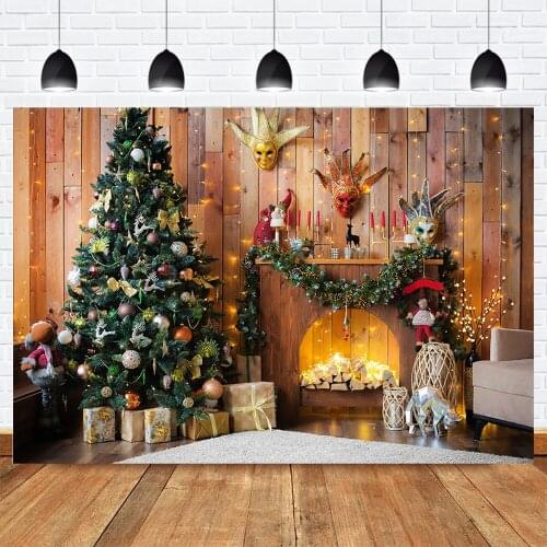 Christmas Backdrop Photocall Fireplace Mask Wood Winter Background for Photo Studio Xmas Tree Newborn Birthday Gifts Backdrops