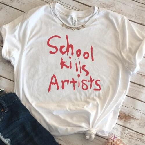 School Kill Artists Letters Printed Funny Tshirts Unisex Plus Size Cotton Student Aesthetic Tees Short Sleeve Graphic Summer Top