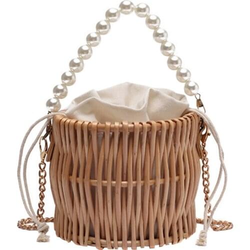 1pcs Elegant Exquisite Beach Holiday Bag Pearl Woven Crossbody Bag Woven Bag Summer Beach Bag for Women Ladies Girls