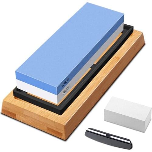 Knife Sharpening Stone Whetstone Set 2 Side Grit 1000/6000 Premium Whetstone Knife Sharpener- Polishing Tool