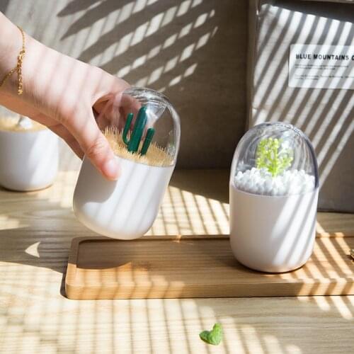 Creative Table Decorative Toothpick Cotton Swab Storage Box Ins Style Animal Plant Cactus Decor Home Storage Case Containers