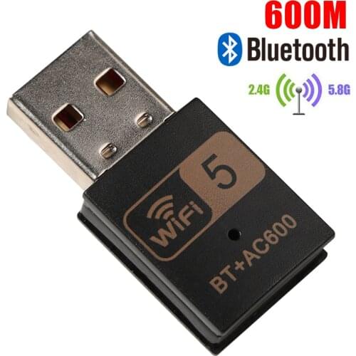 600Mbps USB Bluetooth-compatible Adapter 2-in-1 Dual Band 2.4/5Ghz Wireless External WiFi Receiver WiFi Dongle for PC/Desktop