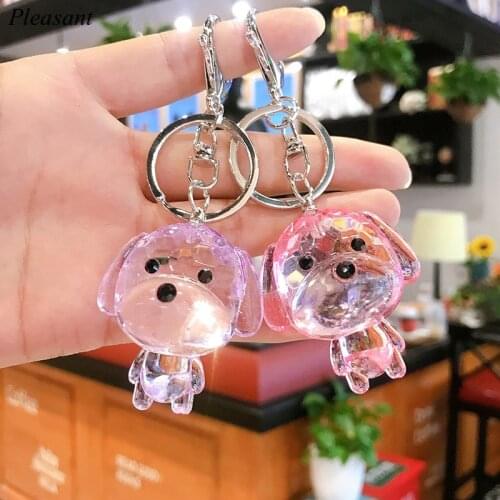 Korean Version of Crystal Puppy Keychain Female Cute Color Transparent Small Animal Bag Pendant Car Jewelry Wholesale