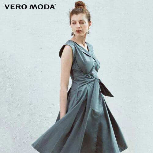 Vero Moda Womens Office 100% Cotton Waist Lace Up Shirt Collar Sleeveless Dress | 31937B515