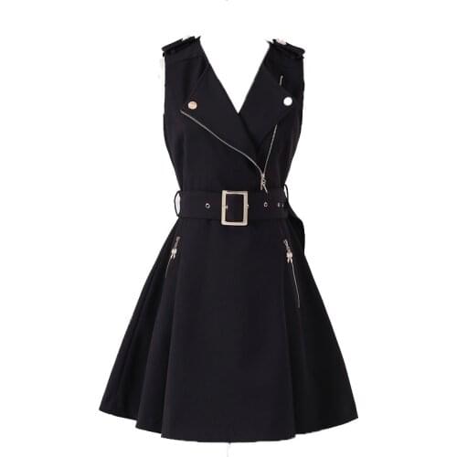 2021 Spring And Autumn Women Dress New Black Zipper Slim British Temperament Lady Student Clothing