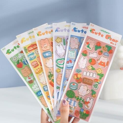 1 Sheet PVC Waterproof Gold Foil Cute Bear Cartoon Animal Decorative Stickers for Diary Calendar Albums Scrapbooking Journal