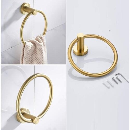 1*Brushed Golden Bathroom Towel Ring Holder Wall Mount Stainless Steel 304 Towel Rai Hardware Pendant