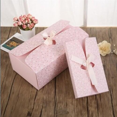 10pcs High-grade Large cardboard Gift box+ribbon packaging wedding, Pink/Blue Rectangle gift paper boxes packing for girls