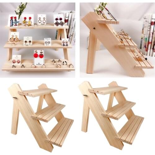 2Pack Rustic Wooden Jewelry Organizer Rack Earrings Display Stand Holder Shelf