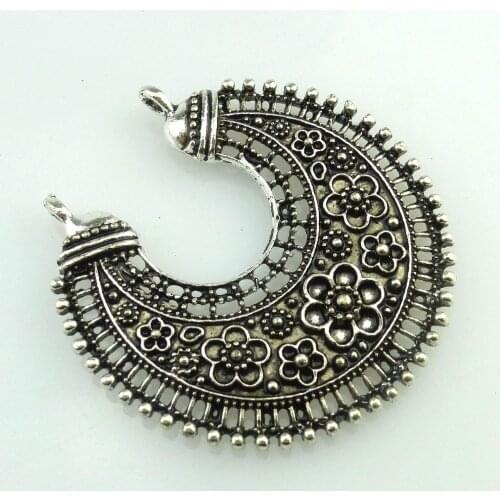 2pcs Ancient Tibetan Filigree Flower 39mm Boho Vintage Jewelry Carving Hollow Gypsy Tribal Charms for Earring Findings 17368