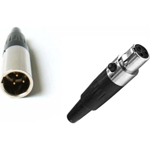 1 Set Mini XLR 3 Pin Mic Microphone Silver Audio Cable Connector( Male plug + Female Jack)