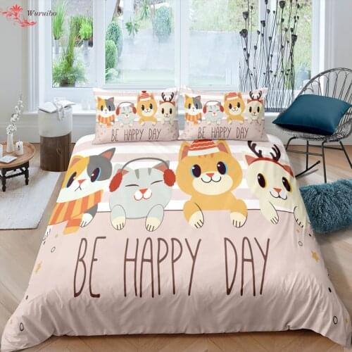 3D Printing Cute Pet Duvet Cover Animals Cat Dog Bedding Set With Pillow Case Single Bed King Queen Size Quilt For Kids Children