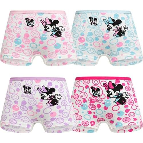 4pcs Girls Cartoon Briefs Cotton Underwear Minnie Printing Panties Kids Brief Panties Soft Underpants Cute Florals Cutton Boxers