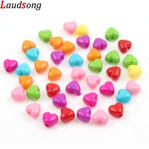 50pcs 9x10mm Mixed Heart Beads Acrylic Spacer Beads For Jewelry Making Children DIY Bracelet Necklace Accessories