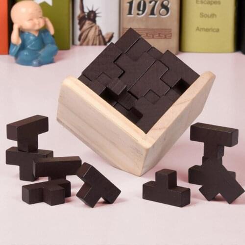 54Pcs/Set Wooden T Shape 3D Puzzles Building Brain Teaser Luban Toy Parent-child Interactive Toys for Kids Birthday Gifts
