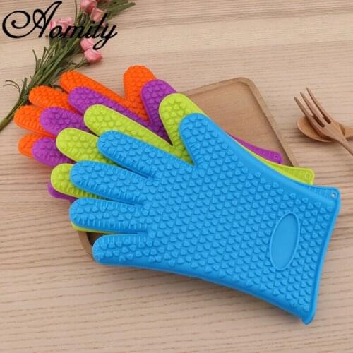 Aomily 1Pc Silicone Heat Resistant Gloves Anti Scalding Non Slip Gloves Heat Insulation Household Pot Bowl Oven Microwave Oven