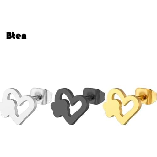 Bten New Gold Silver Color Heart Earrings For Women Punk Vintage Hollow Stud Earrings Fashion Jewelry Gift