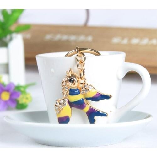 Swallow Bird Fly Lovely Cute Crystal Charm Purse Handbag Car Key Keyring Keychain Party Wedding Birthday Gift