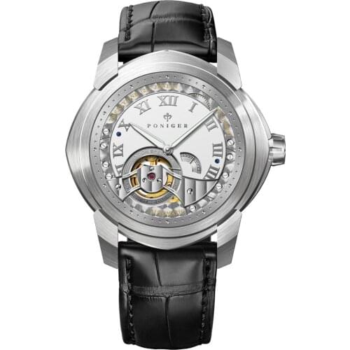 PONIGER Luxury Brand Men Watch,Automatic Watches For Mens 50M Waterproof Skeleton Dial Self-wind Mechanical Wristwatch Sapphire