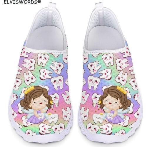 ELVISWORDS Gradient Cute Angel Nurse Pattern Brand Design Womens Flats Shoes Leisure Ladies Air Mesh Sneakers Non-slip Loafers