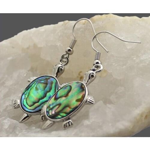 Ethnic Style Silver Plated Tortoise Shape Abalone Shell Dangle Earrings for Women Animal Jewelry