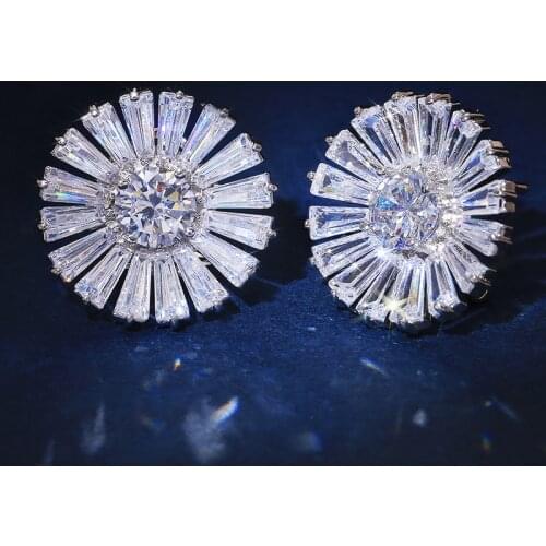 Huitan Gorgeous Flower Shape AAA Dazzling Zircon Stone Noble Women Earring Wedding Band Evening Party Women Statement Jewelry