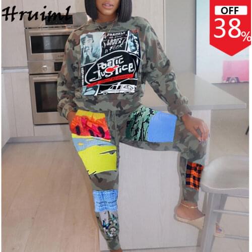 Two Piece Set Women Fashion Camouflage Print Long Sleeve Tops and Pants Joggers Women Set Casual Loose Sportswear Autumn Outfits