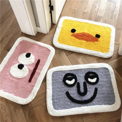 Door Entrance Mat Bathroom Cartoon Expression Plush Toilet Non-Slip Floor Flocking Mat High Water Absorption Home Carpet