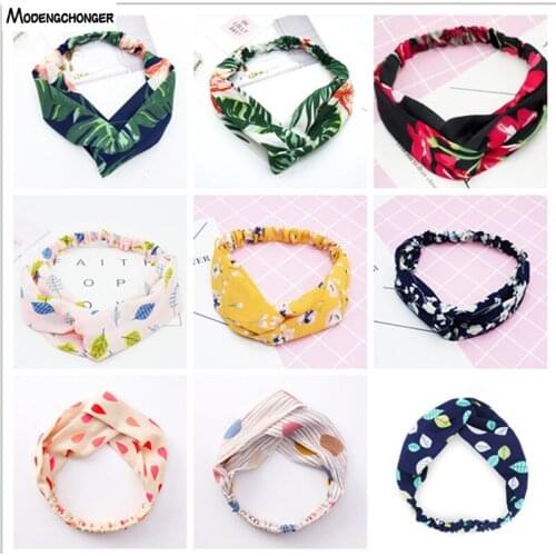 Summer Bohemian Hair Bands Printing Headbands Retro Cross Turban Bandage Flower Stripe HairBand For Women Girl Hair Accessories