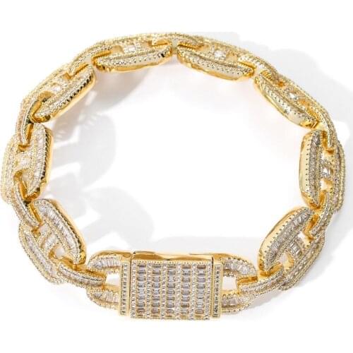 Miami 16mm Big Box Clasp Cuban Link Bracelet 2 Colors Iced Out Baguette Zircon Men Hip hop Jewelry