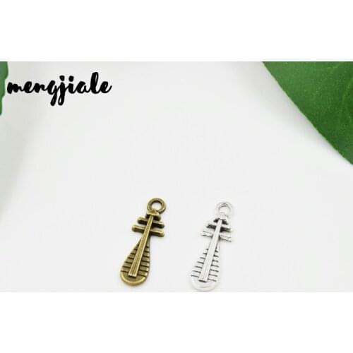 MENGJIALE 30pcs/lot Two Color Charms Musical Instruments Lute For Metal Alloy Jewelry Accessories 20x8mm
