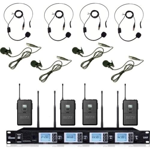 Bolymic 4X100Ch microfono inalambrico UHF Lavalier microphone Headset Microphone System