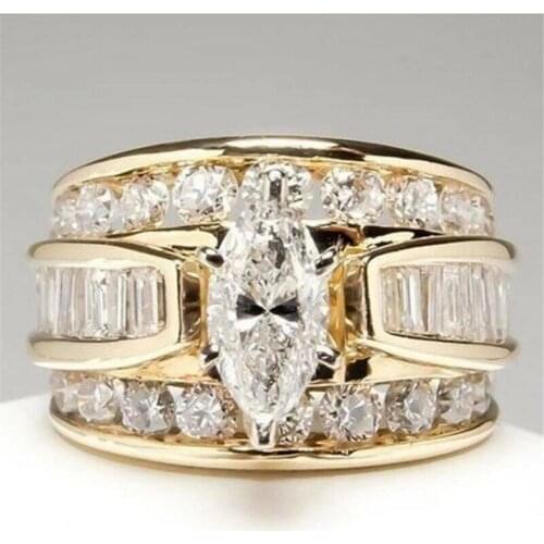 Fashion Women Cubic Zirconia Inlaid Wedding Engagement Finger Ring Jewelry Gift