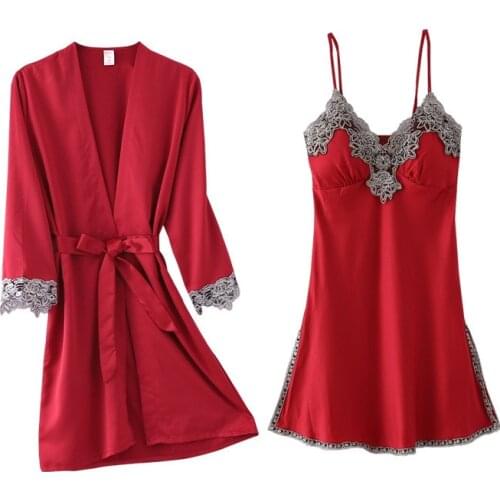 New Arrival Womens Sexy Lace Satin Robe & Gown Sets Free Shipping Female Luxury Fashion Nightwear Set Pyjamas Set Hot